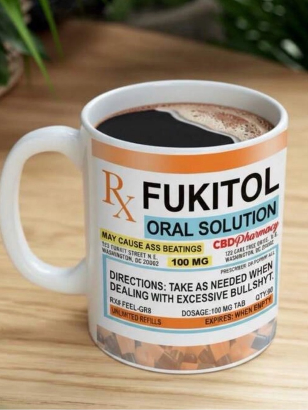Novelty White Ceramic 'FUKITOL' Prescription Style Mug - Picture 2 of 4